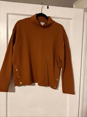 J. Crew Rust Mock Neck Sweater with Side Button Accents